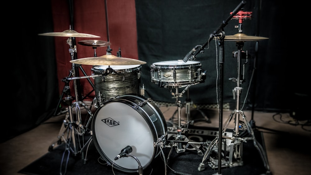 black and white drum set