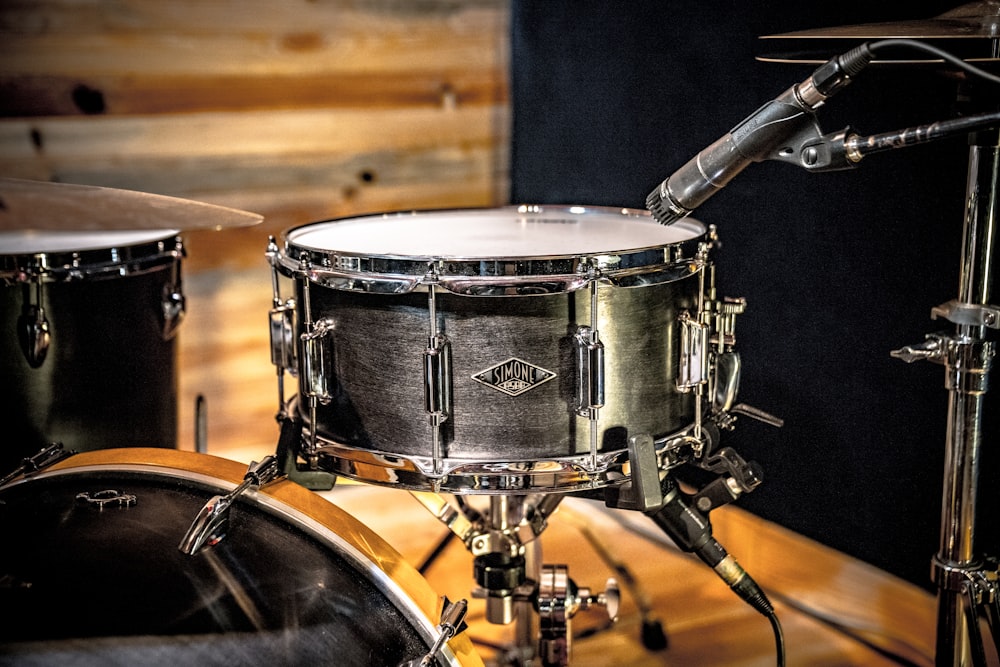 black and white drum set