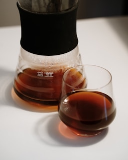 clear drinking glass with coffee