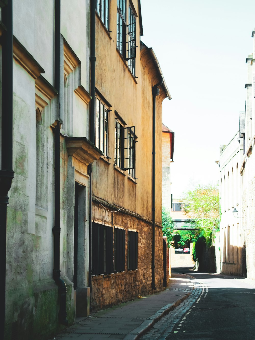 empty street between concrete buildings during daytime