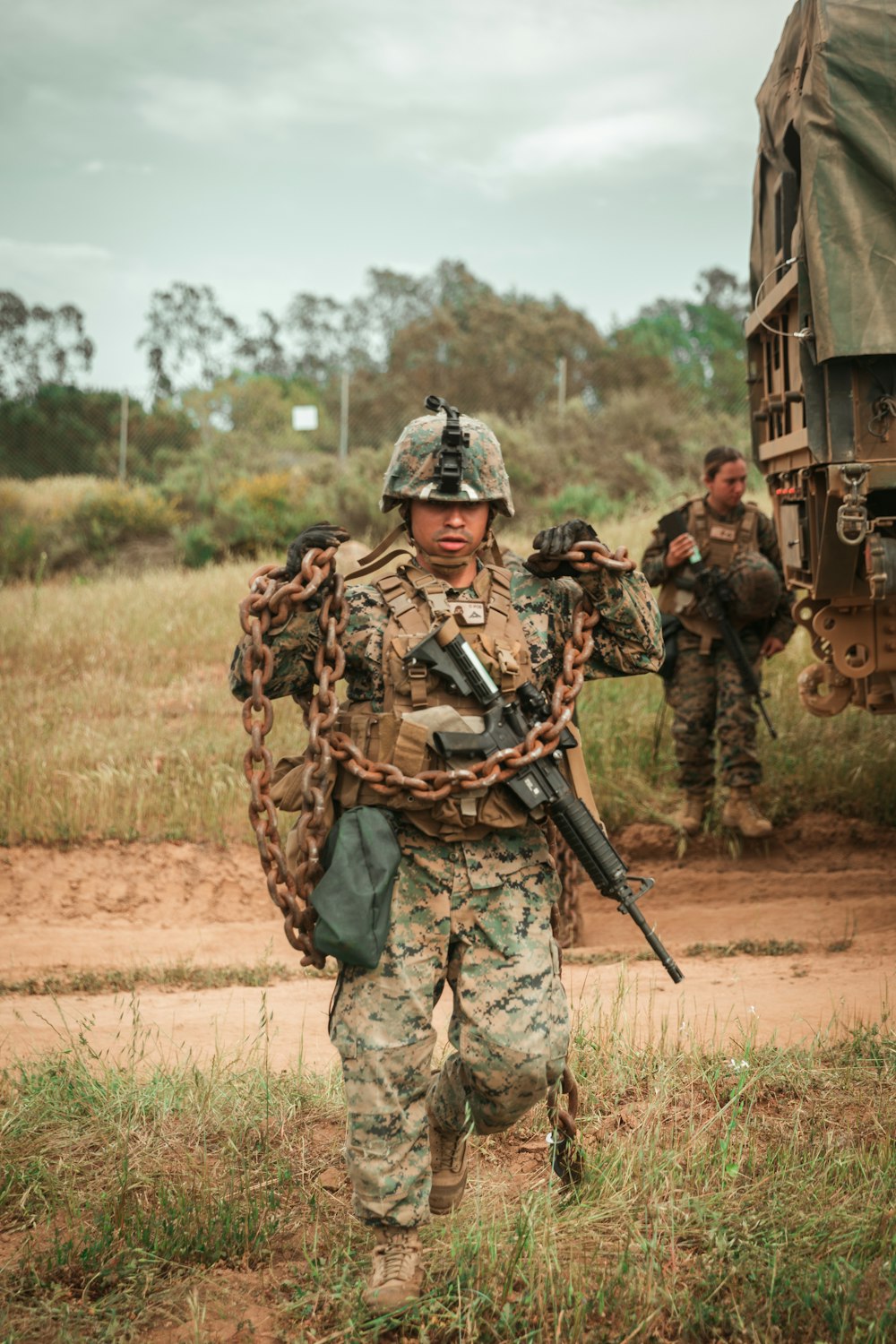 soldiers in camouflage uniform holding rifle