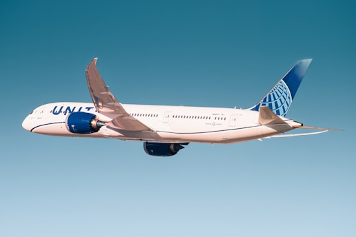 white and blue passenger plane in flight