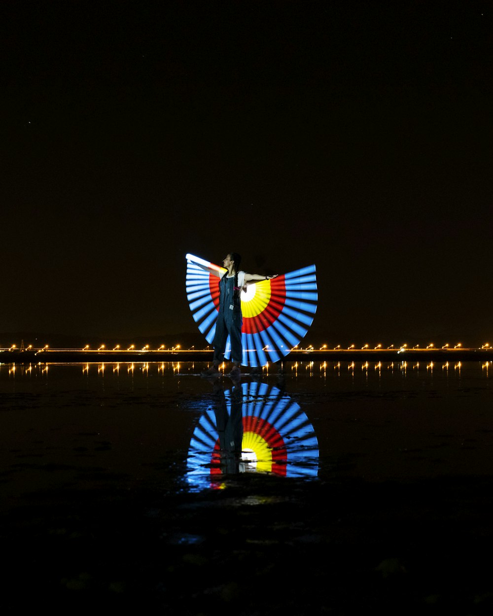 multi color lighted umbrella on water during night time