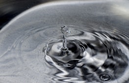 A serene water droplet creating ripples on a polished silver surface.