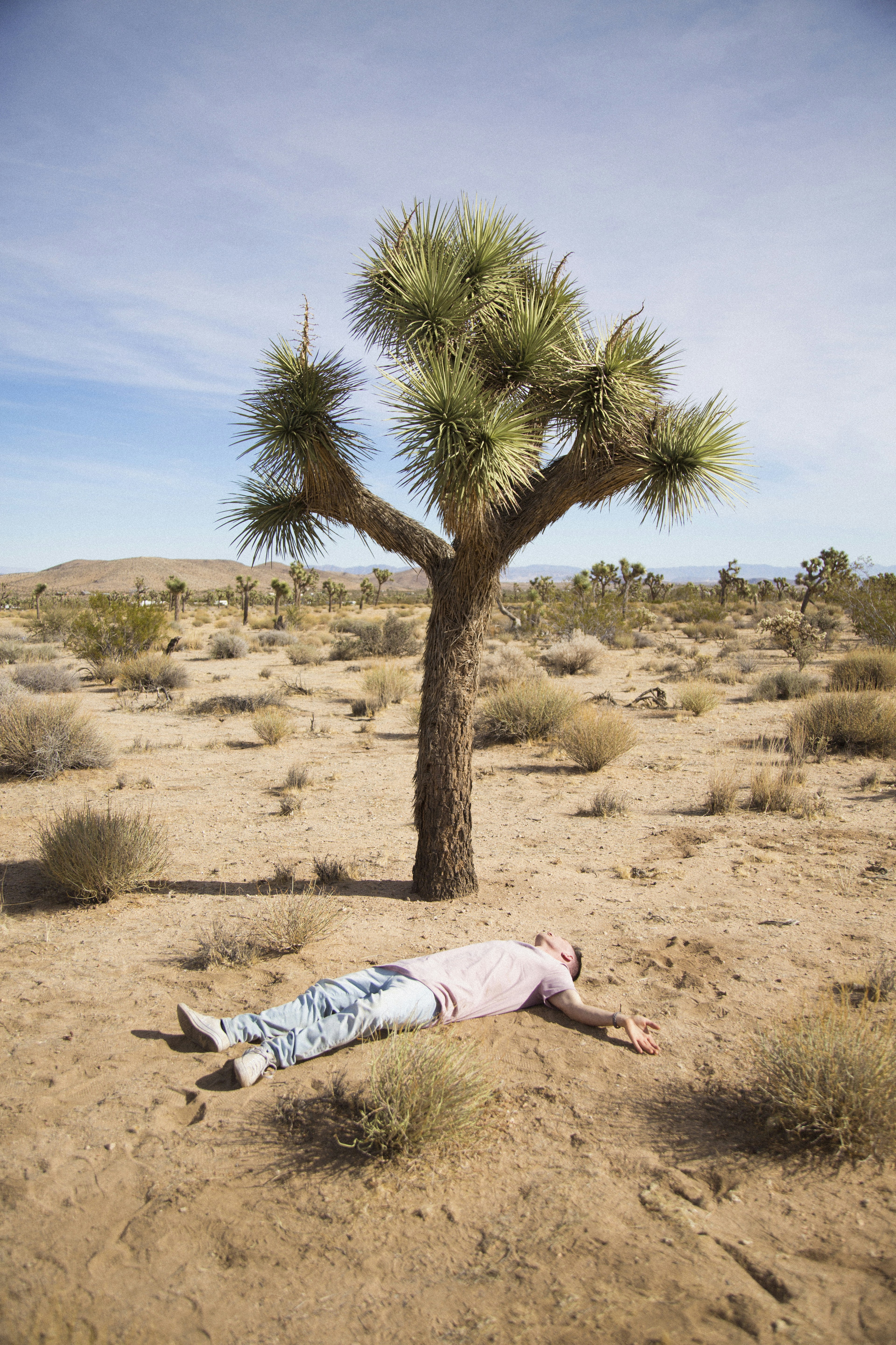 woman in white shirt lying on brown sand during daytime