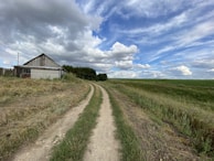 brown wooden house on green grass field under blue sky and white clouds during daytime