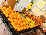 Colorful assortment of citrus fruits arranged on a market stall.