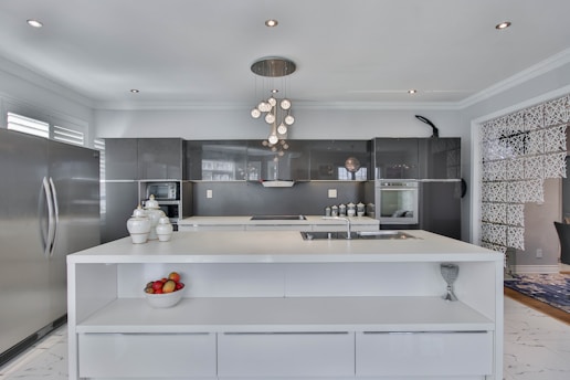 white and brown kitchen counter
