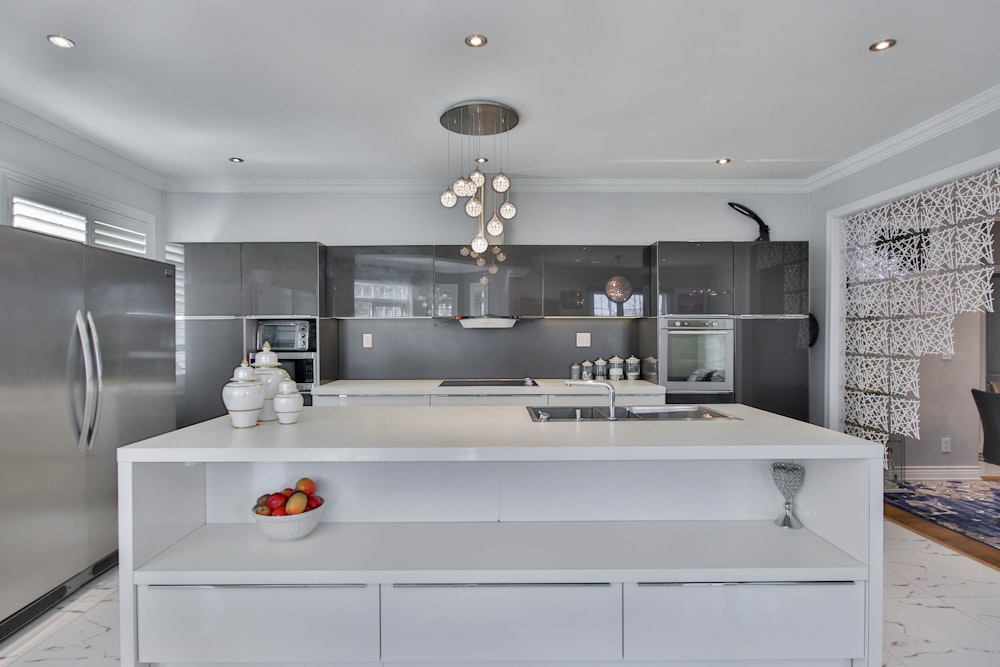 white and brown kitchen counter