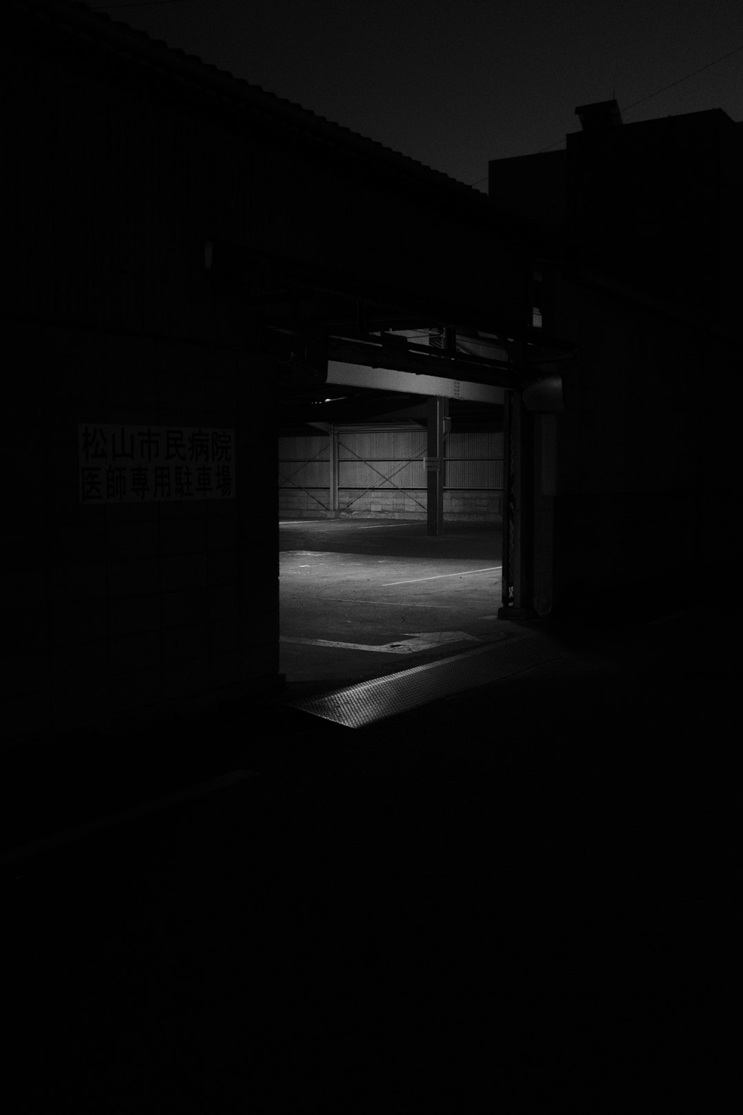 grayscale photo of a hallway