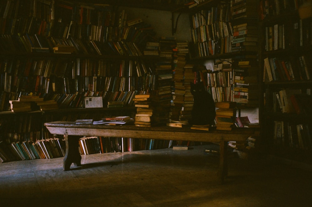 brown wooden book shelf with books