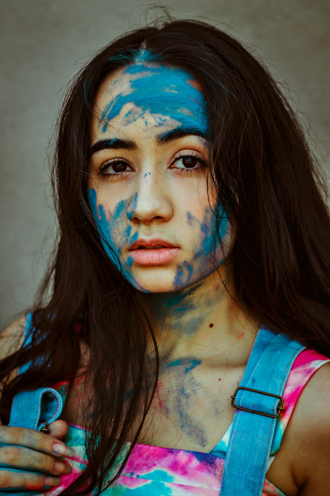 woman with blue face paint