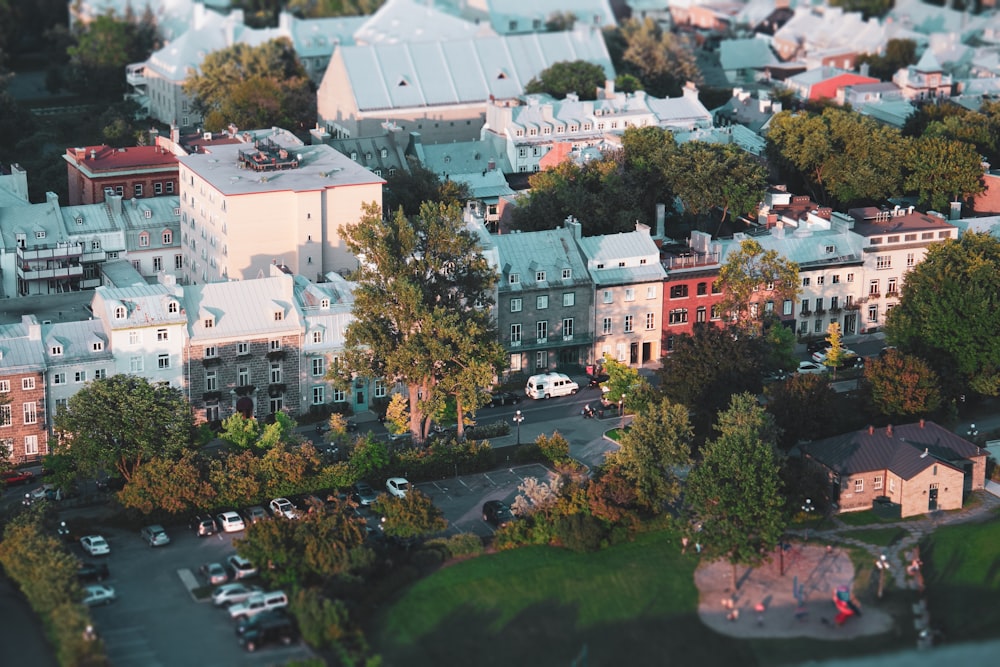 aerial view of green trees and white buildings during daytime