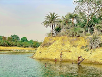 Students conducting environmental tests near a riverbank