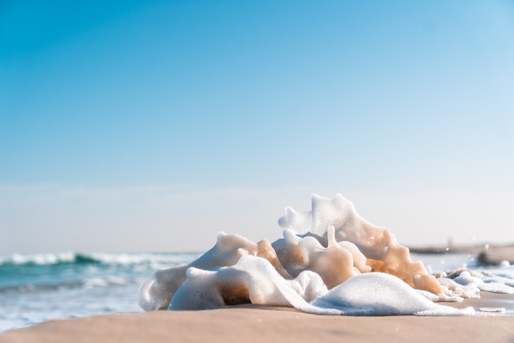 white ice on white sand during daytime