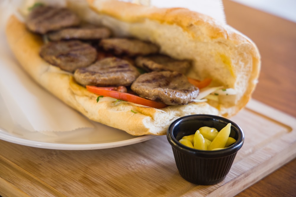 burger on white ceramic plate