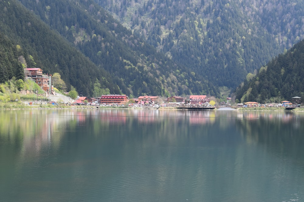 body of water near green mountain during daytime