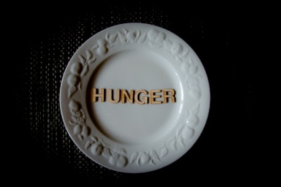 white and gold round ceramic plate hungry teams background