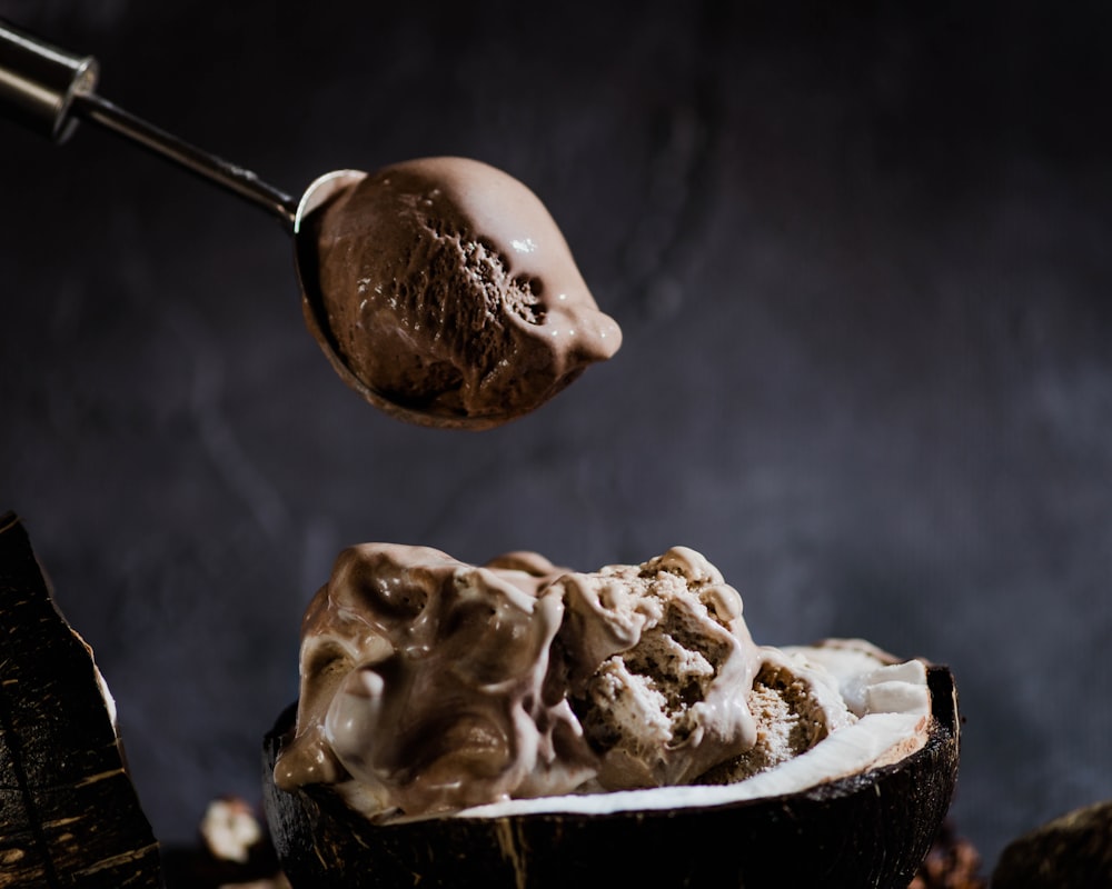 ice cream on stainless steel spoon