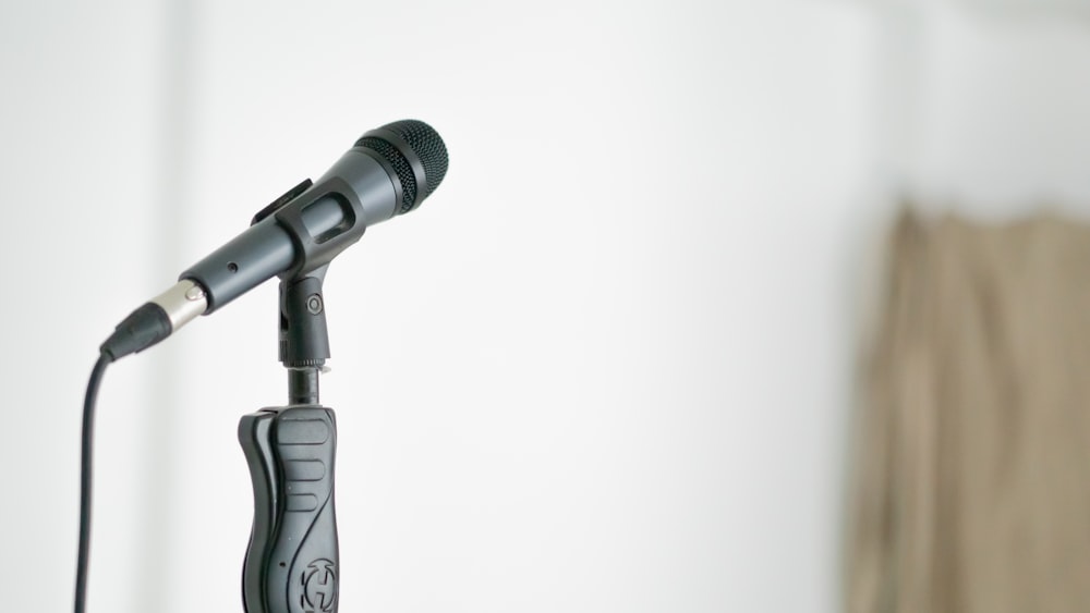 black and gray microphone on white background