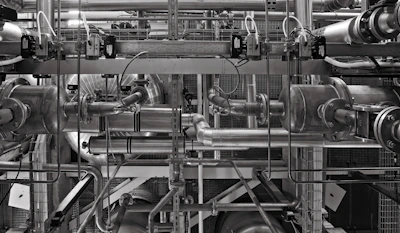 stainless steel and red industrial machine