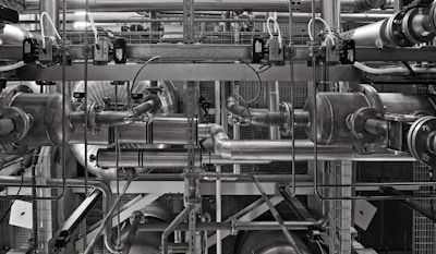 stainless steel and red industrial machine