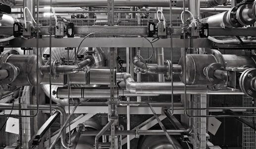 stainless steel and red industrial machine