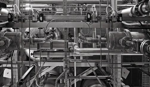 stainless steel and red industrial machine