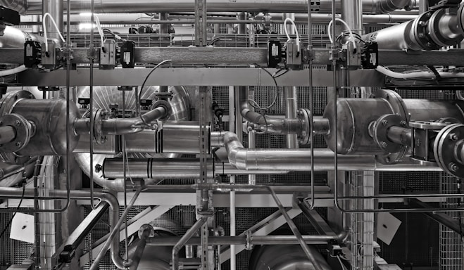 stainless steel and red industrial machine