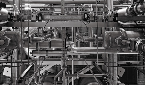 stainless steel and red industrial machine