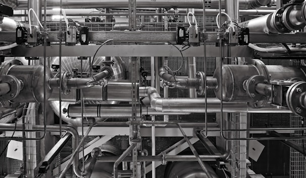 stainless steel and red industrial machine