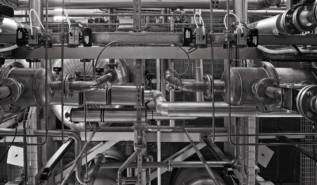 Network of industrial process piping and valves