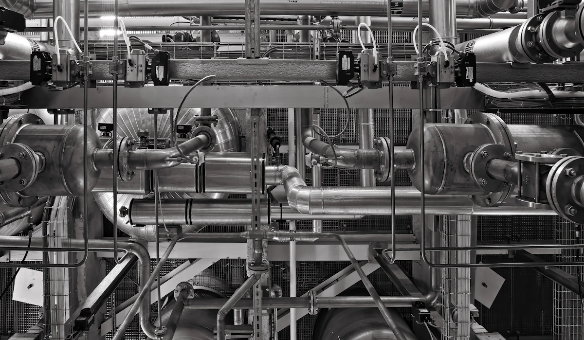 Conducte și armături într-o instalație industrială