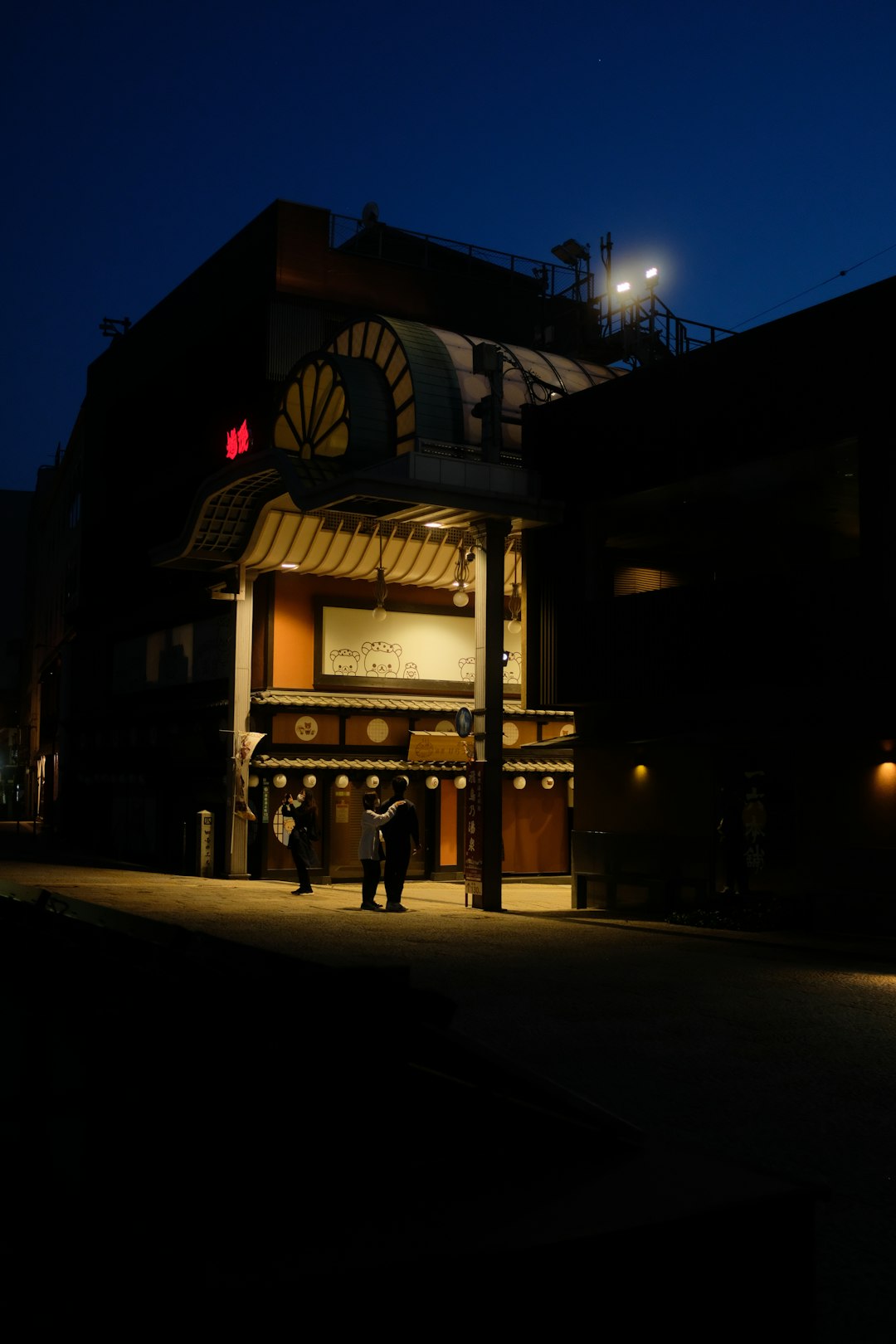 people walking on sidewalk during night time