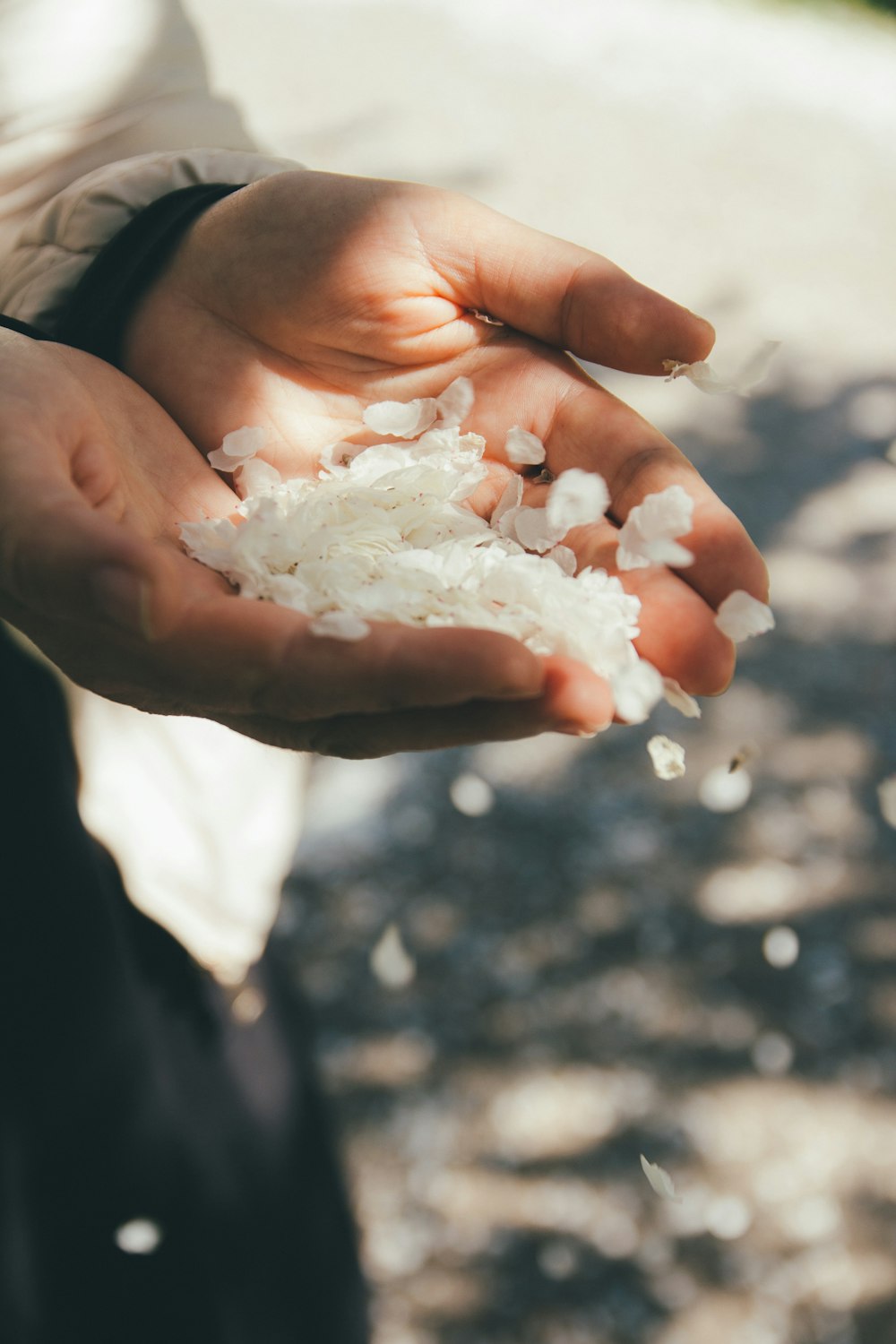 white powder on persons hand