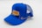 blue and white fitted cap