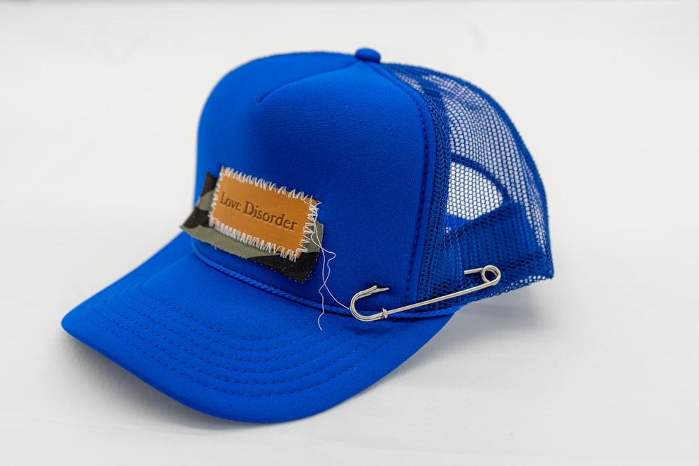 blue and white fitted cap