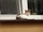 A content cat lounging comfortably on a sunny window sill overlooking alpine scenery.