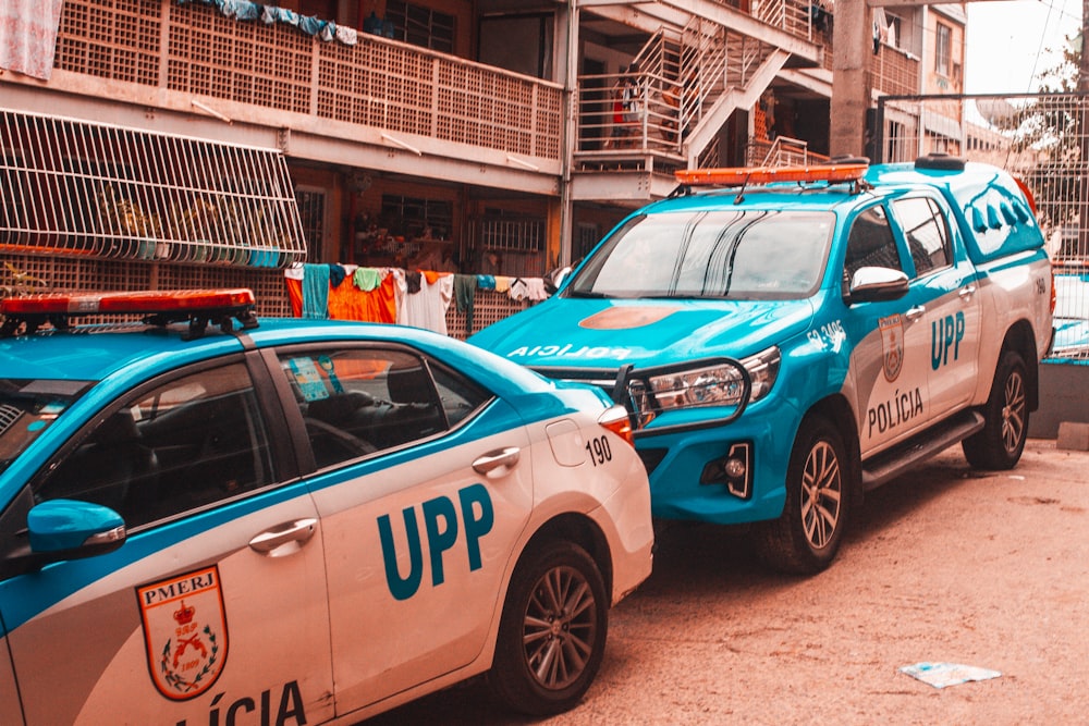 blue and white police car