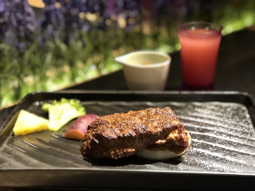 brown bread on black tray