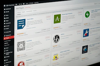 A computer screen displaying the WordPress plugin installation page with various software options