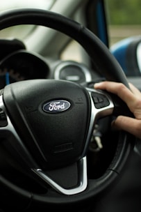 Dashboard and steering wheel view inside the 2020 Ford F-150.
