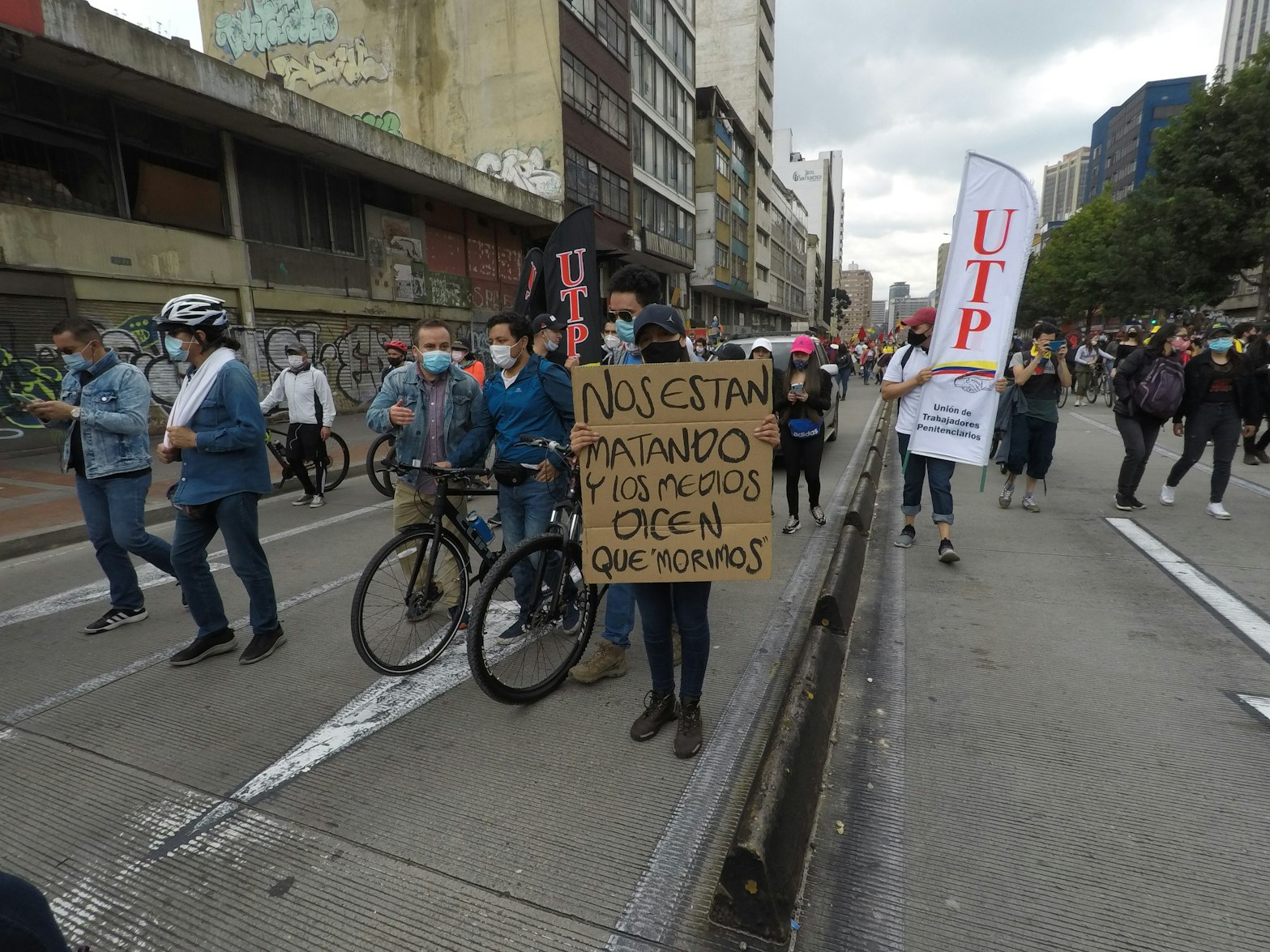 Protesters attending demonstrations in Bogotá, Colombia, on April 28 (Byron Jimenez via Unsplash)