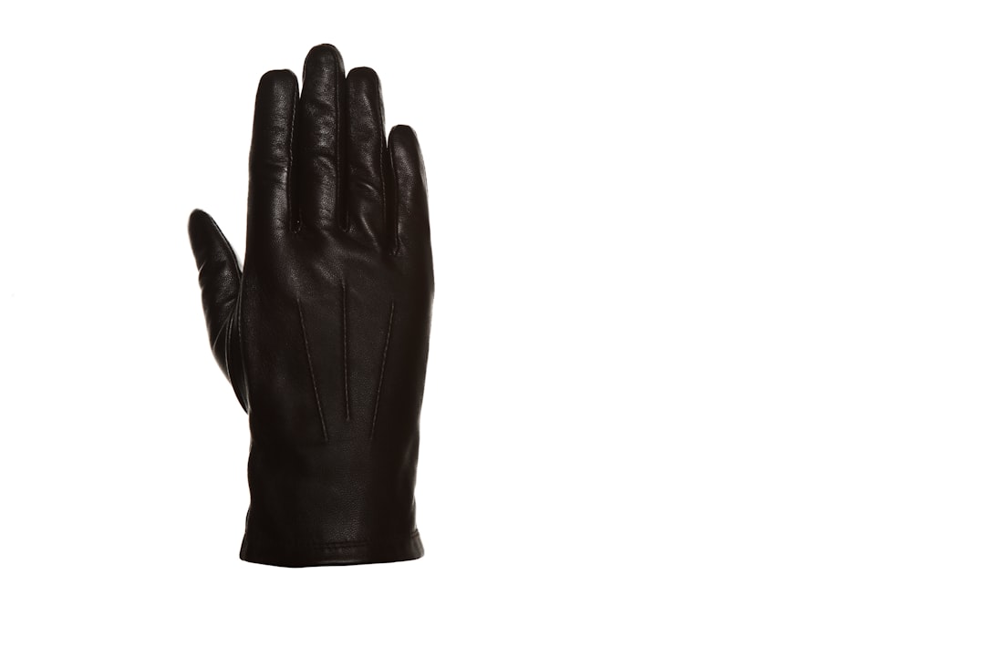 black leather gloves on white background