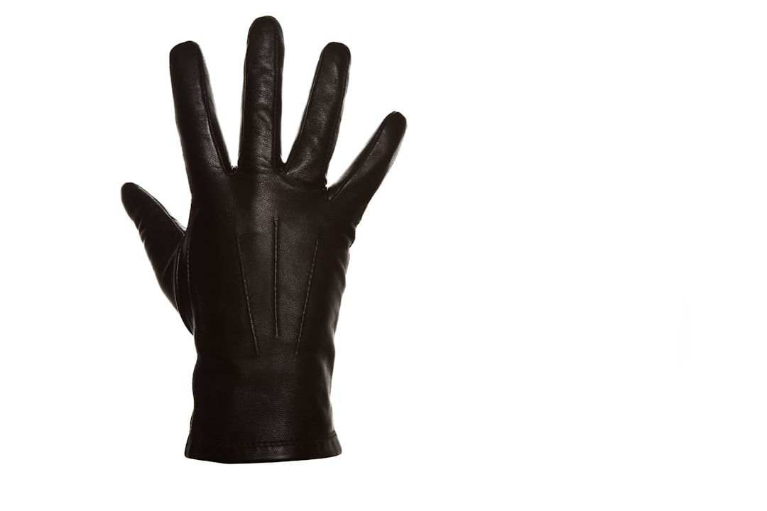 black leather gloves on white background