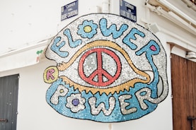 blue white and yellow round wall decor
