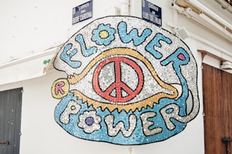 blue white and yellow round wall decor