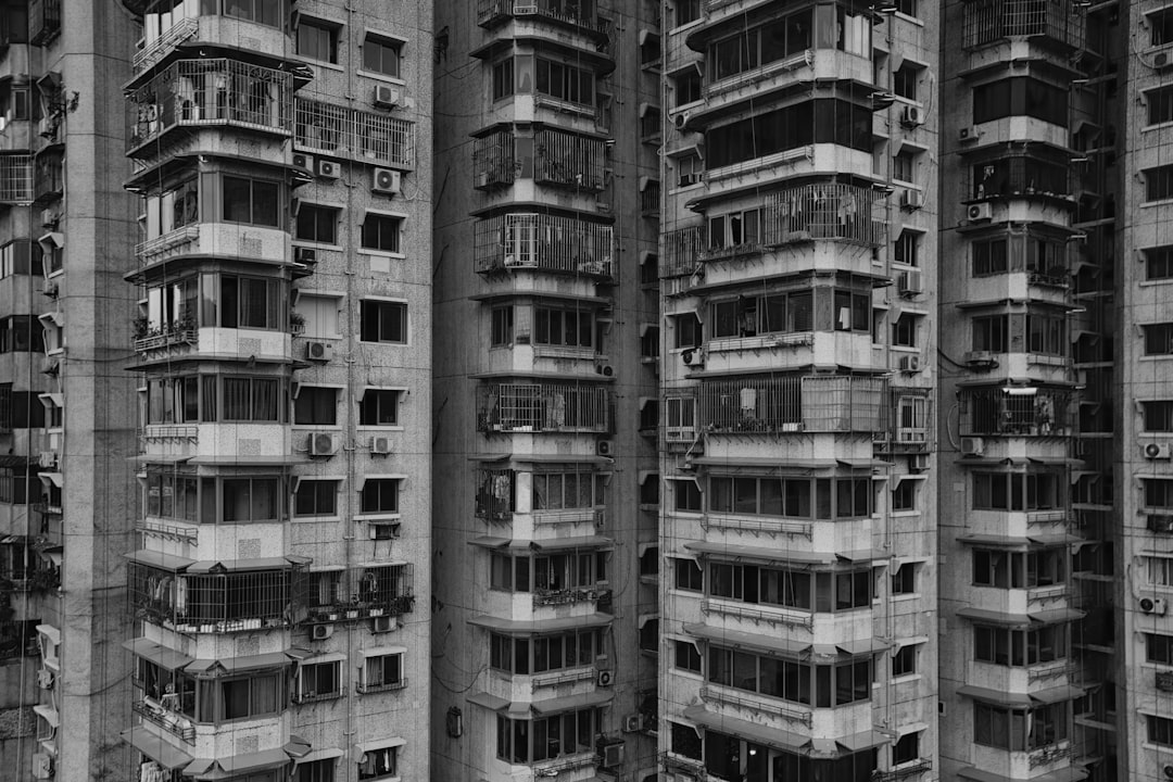 grayscale photo of concrete building