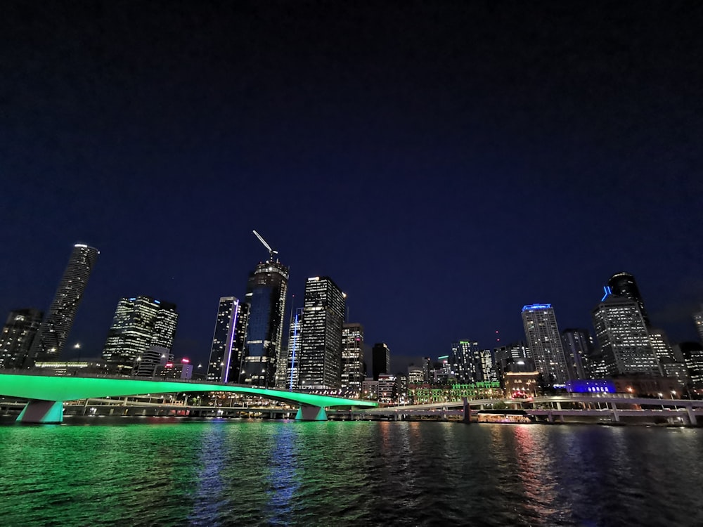 city skyline during night time