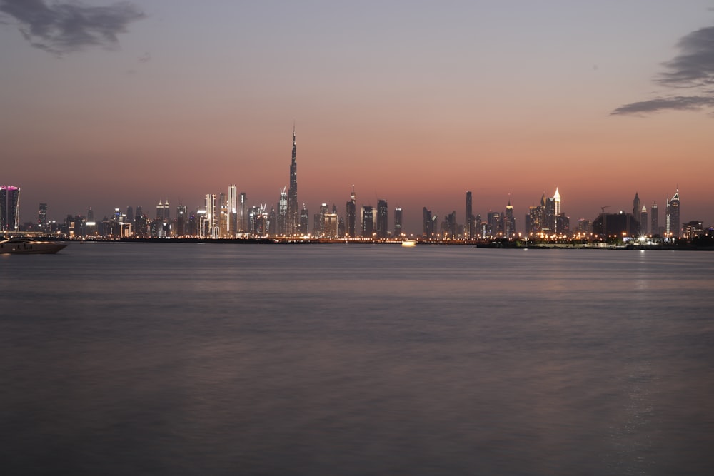 city skyline during night time